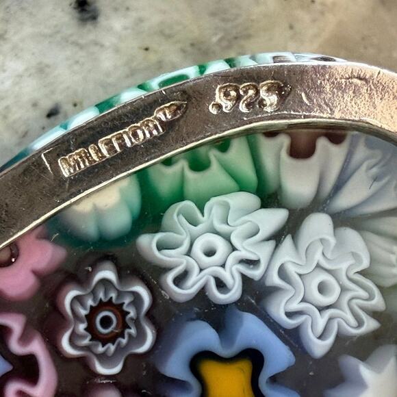 Vintage 925 Millefiori Heart Pendant Necklace Sterling Italy Glass Alan K Signed - Picture 10 of 15